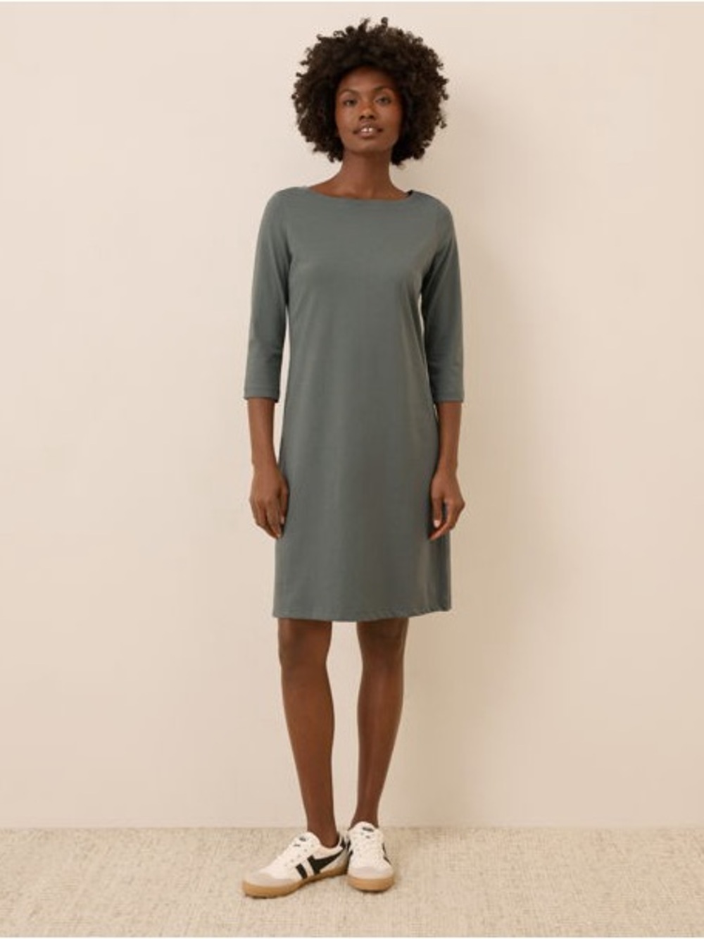 Pact L 100% Organic Cotton 3/4 Sleeve Shift Dress Boat Neck Eco Sustainable Fall